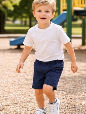 Boys Navy Pull-On Shorts | Elastic Waist Casual Summer Uniform Shorts